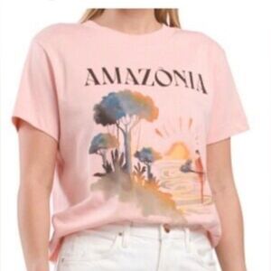 FARM Rio AMAZONIA Pink Graphic T-Shirt Womens Sz. Small Organic Cotton Tee NEW